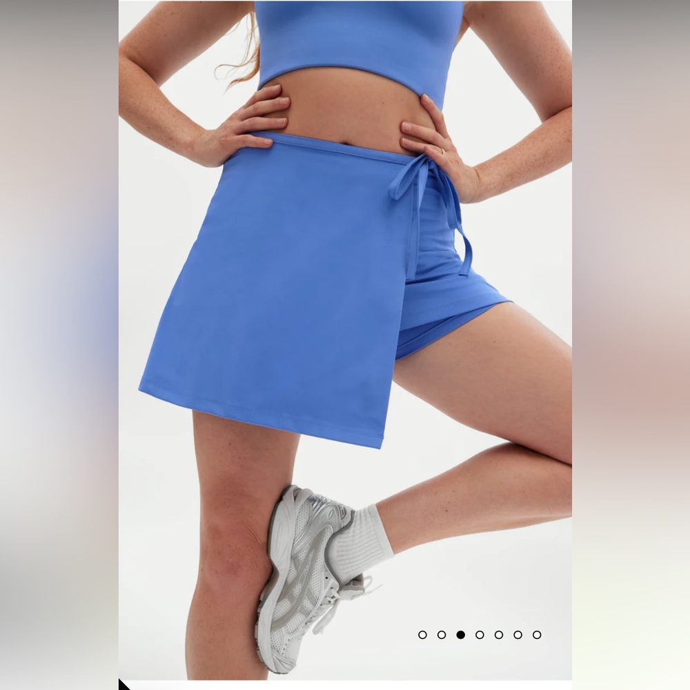 girlfriend collective Blue Wrap Mini Skort
